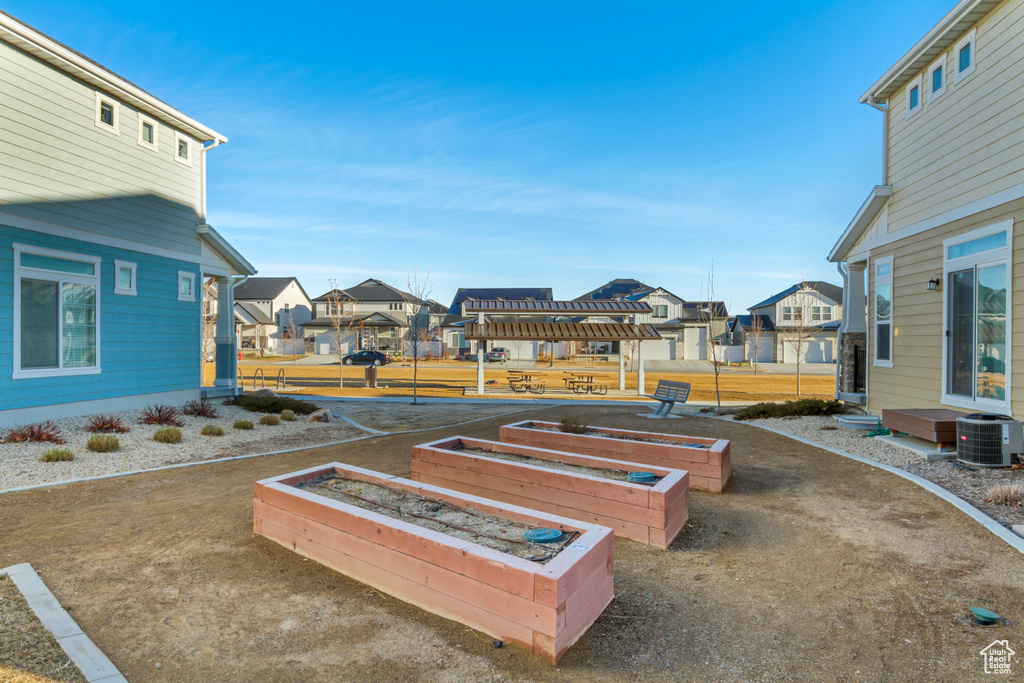 View of community featuring a residential view and a vegetable garden