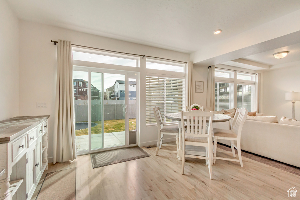 Entryway with recessed lighting and light wood-style floors