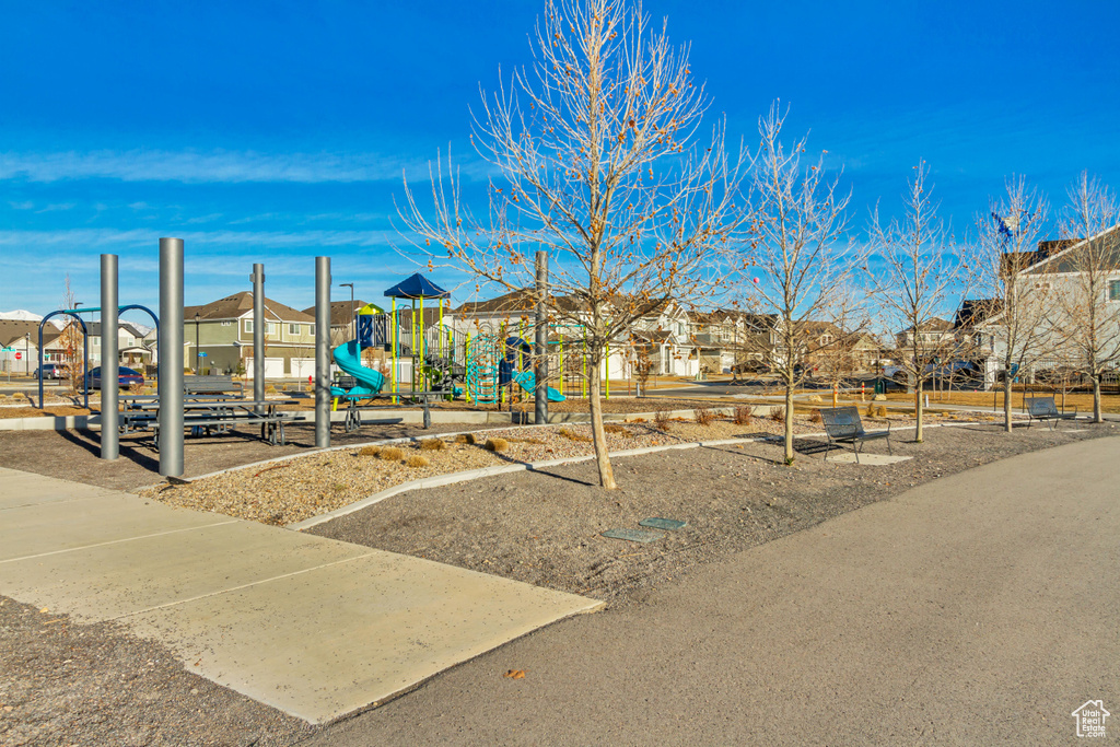 Communal playground with a residential view