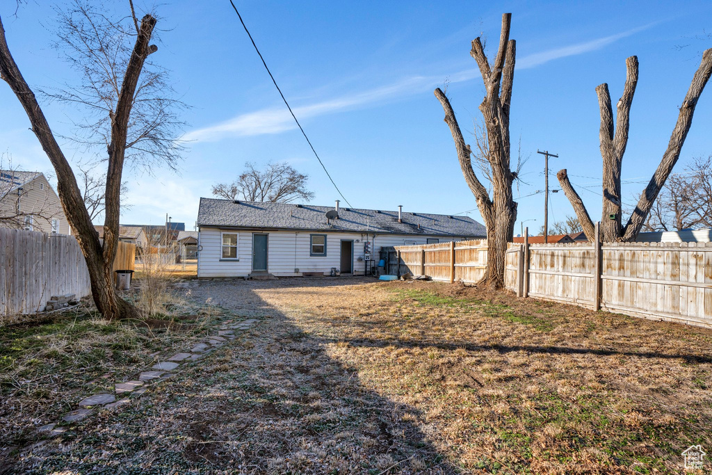 Back of property with a fenced backyard