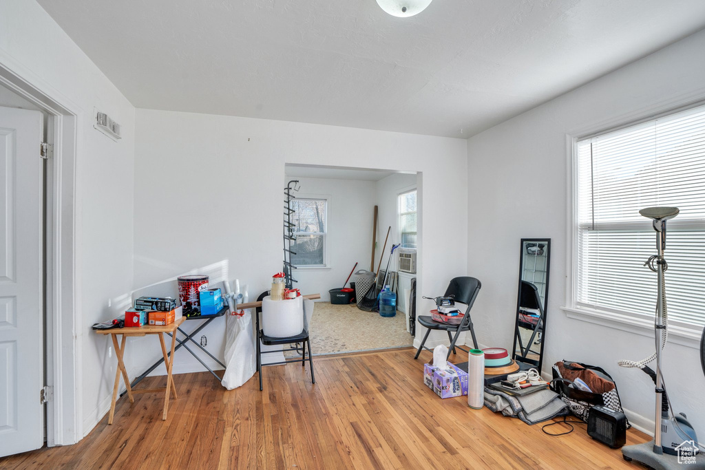 Misc room with plenty of natural light, wood finished floors, and baseboards