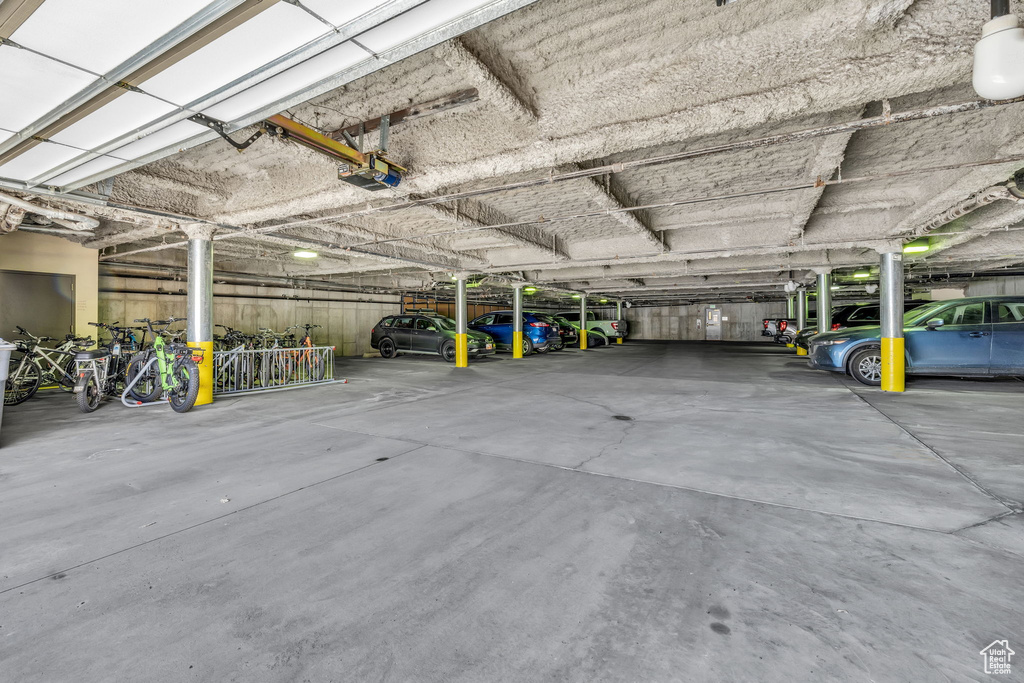 Parking garage featuring a garage door opener