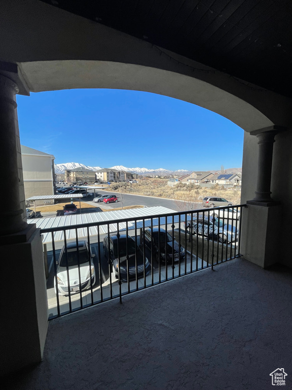 Balcony with a mountain view