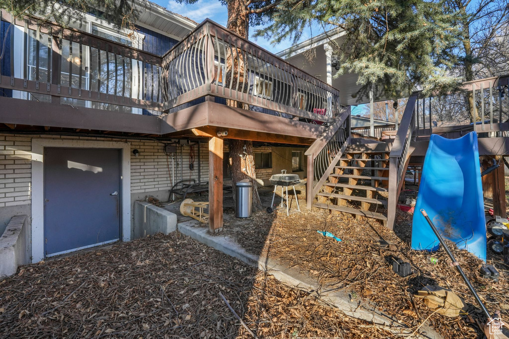 Exterior space with brick siding