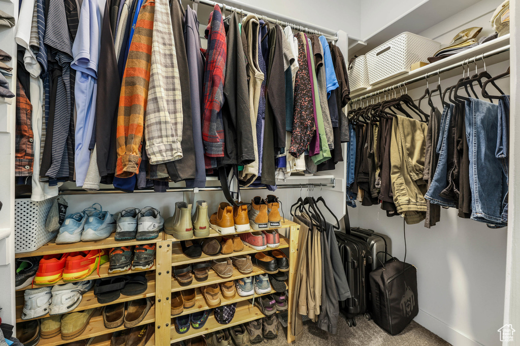 Walk in closet with carpet