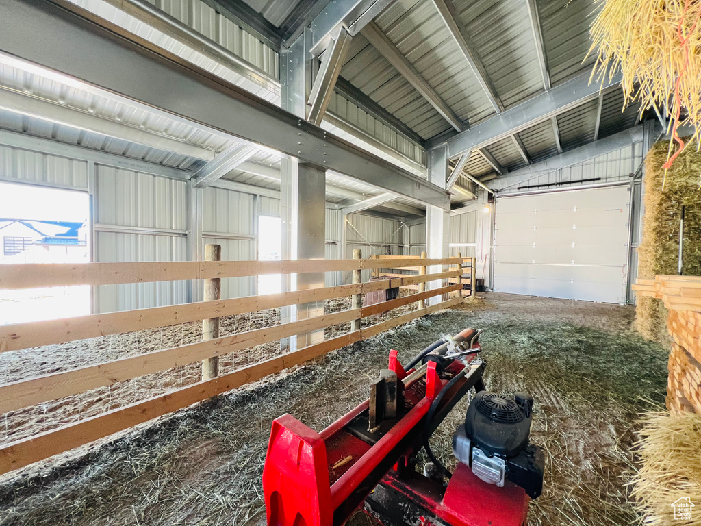 Garage with metal wall