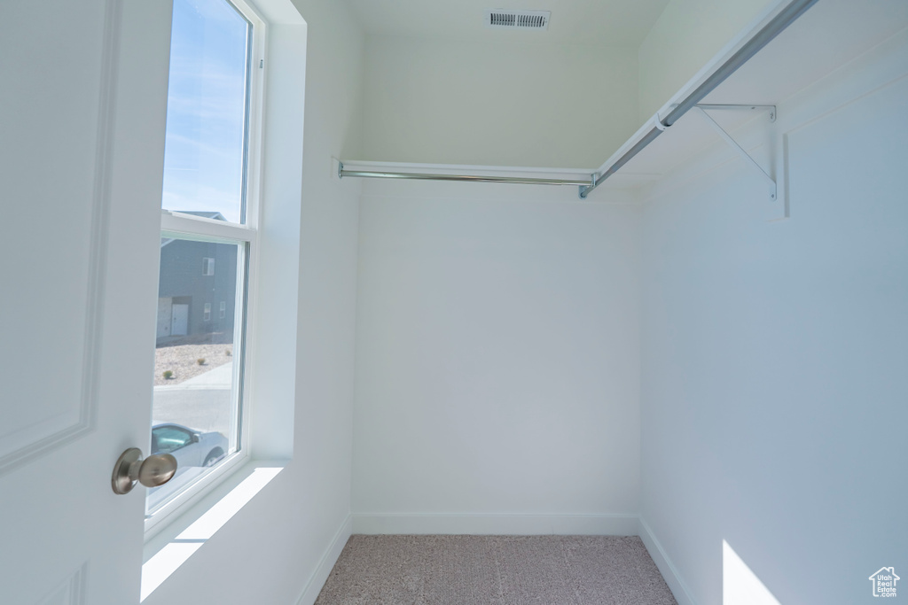 Walk in closet featuring carpet flooring and visible vents