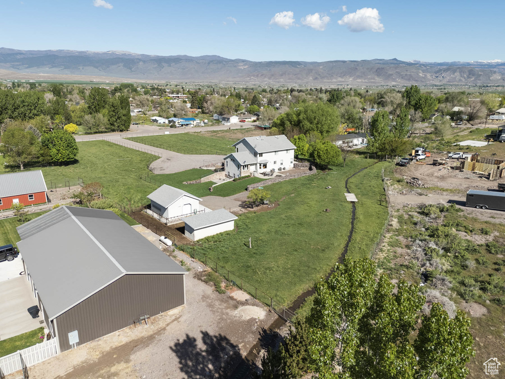 Drone / aerial view of a mountain backdrop