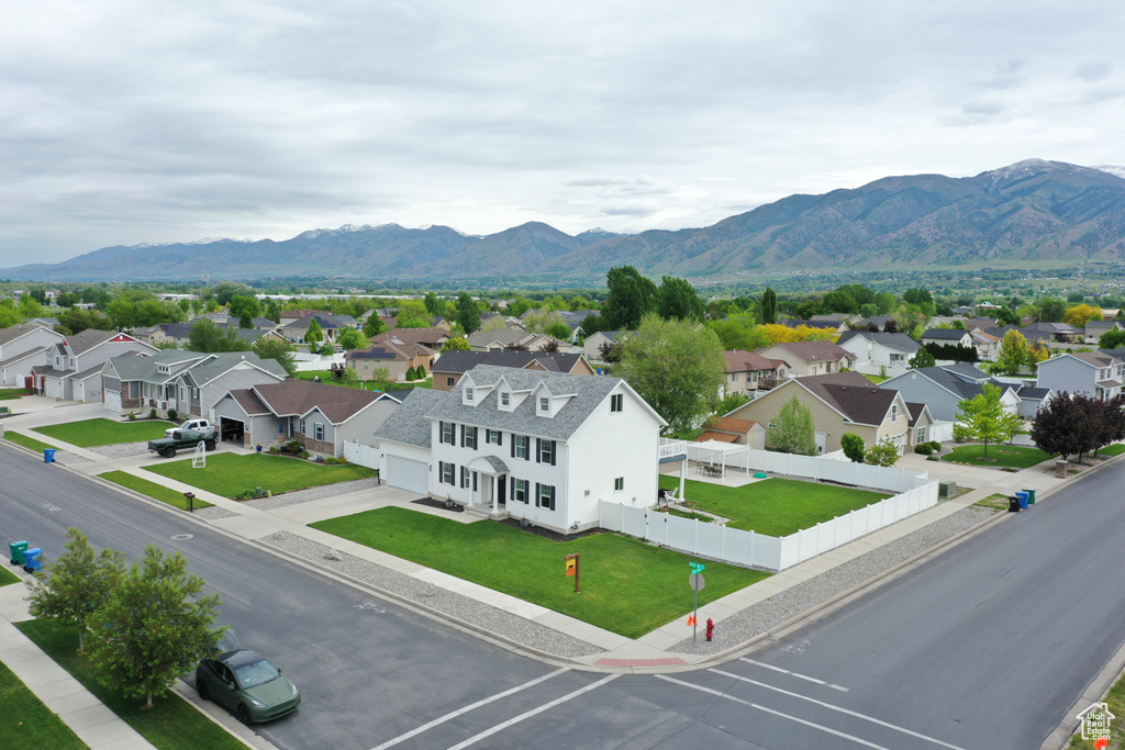 View of mountain background with nearby suburban area