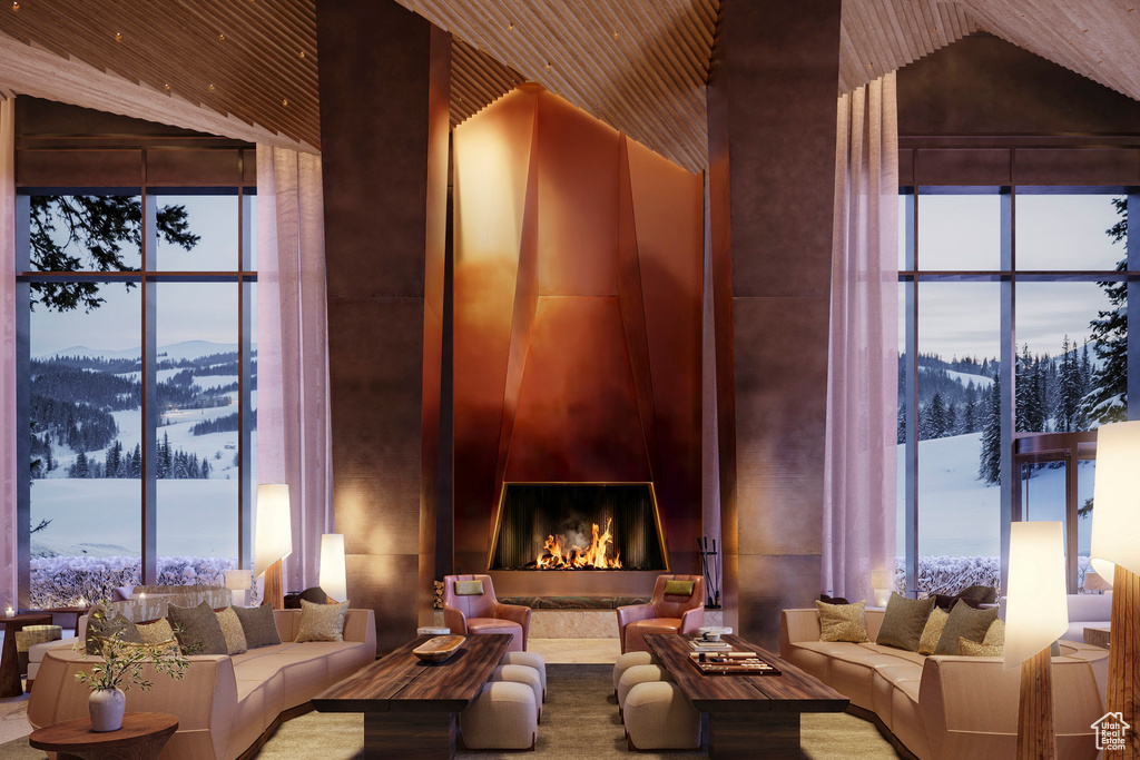 Community lobby featuring a mountain view