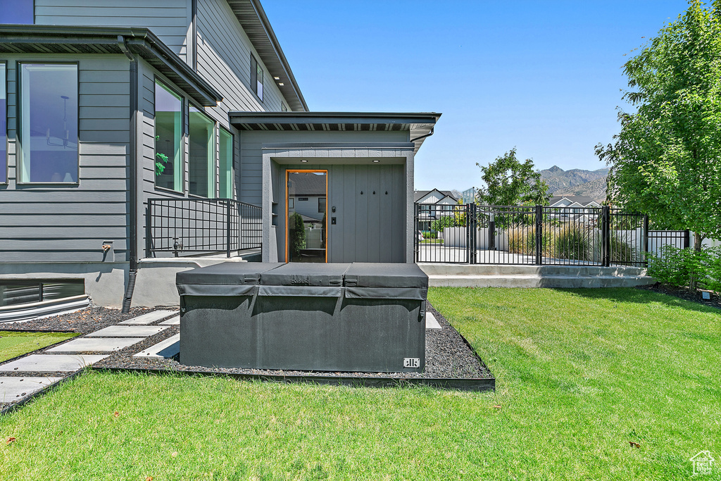 View of yard with a mountain view