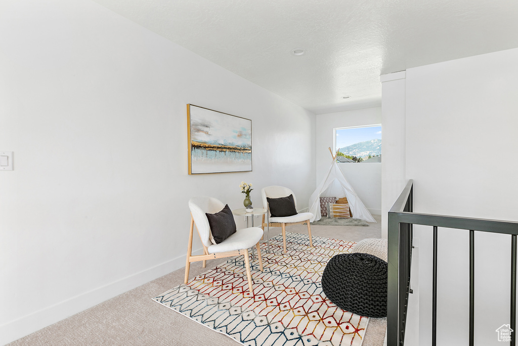 Sitting room featuring carpet and baseboards