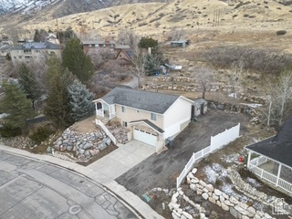 Drone / aerial view with a mountain view