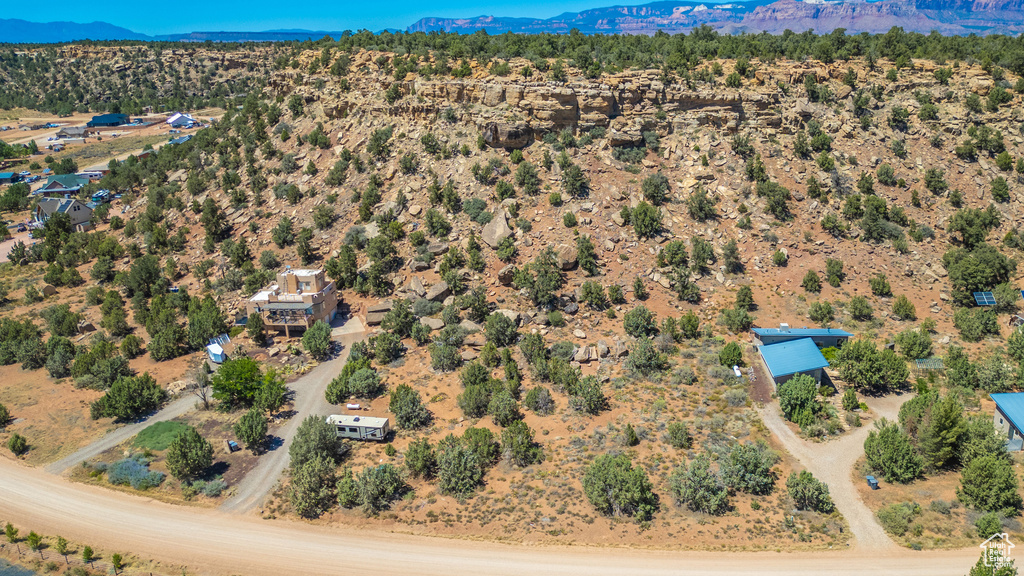 Aerial view featuring a mountain view