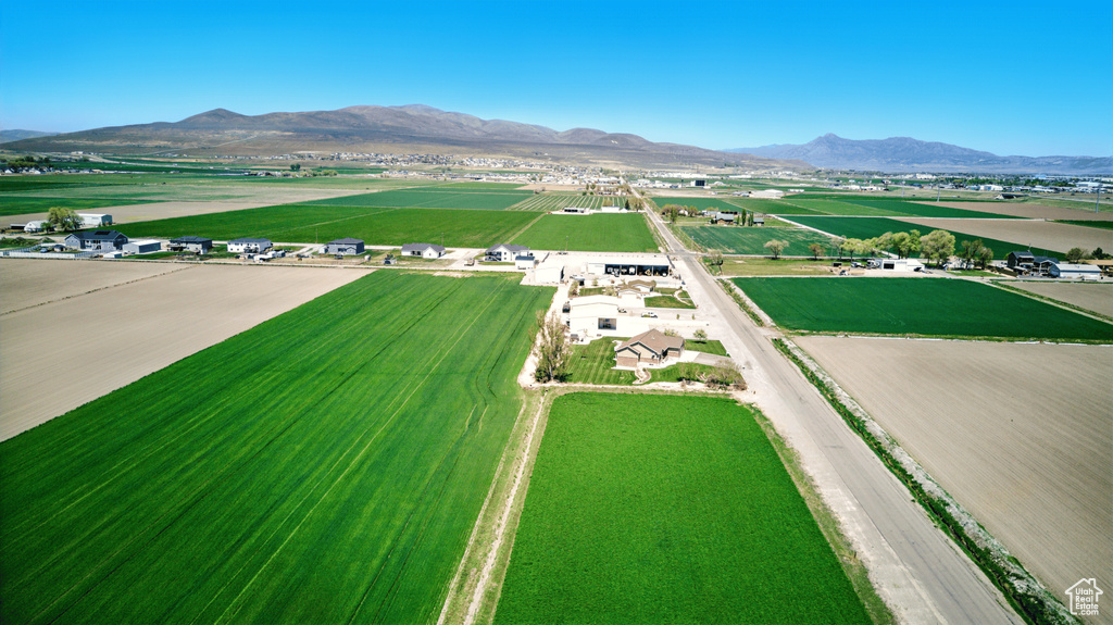 Aerial view featuring a mountain view and a rural view