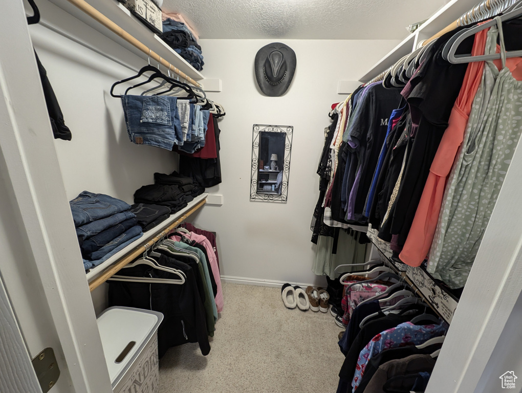 Walk in closet with carpet flooring