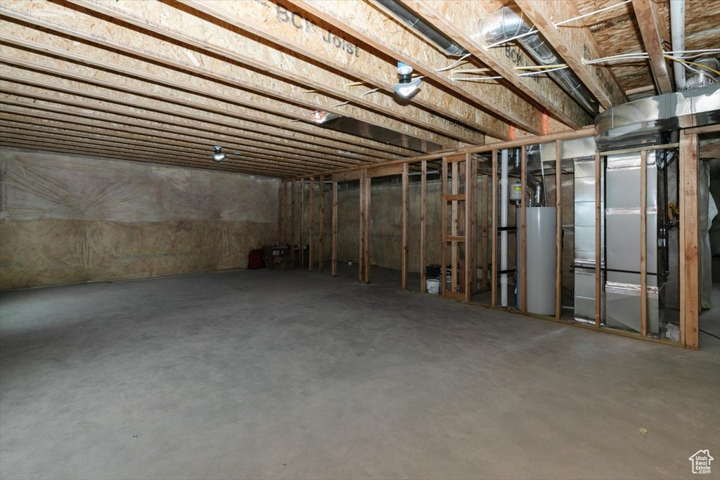 Unfinished basement with water heater