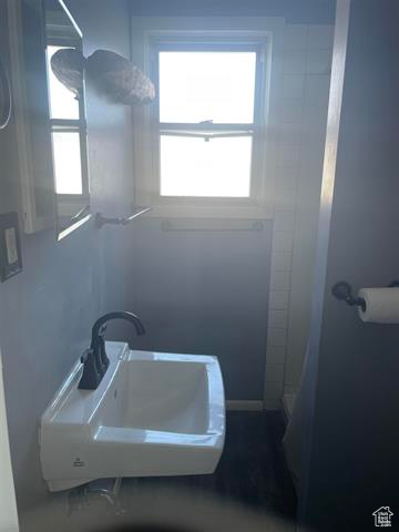Bathroom with a sink and walk in shower