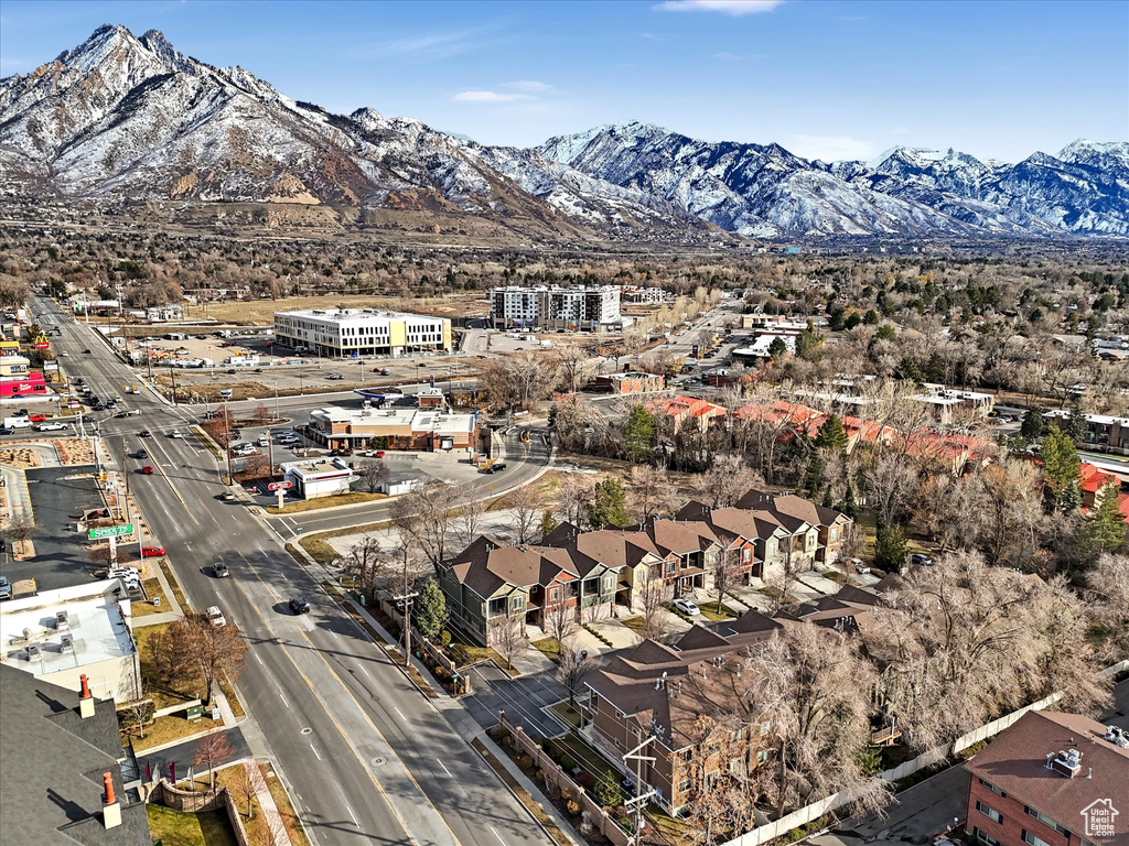 Aerial view featuring a mountain view