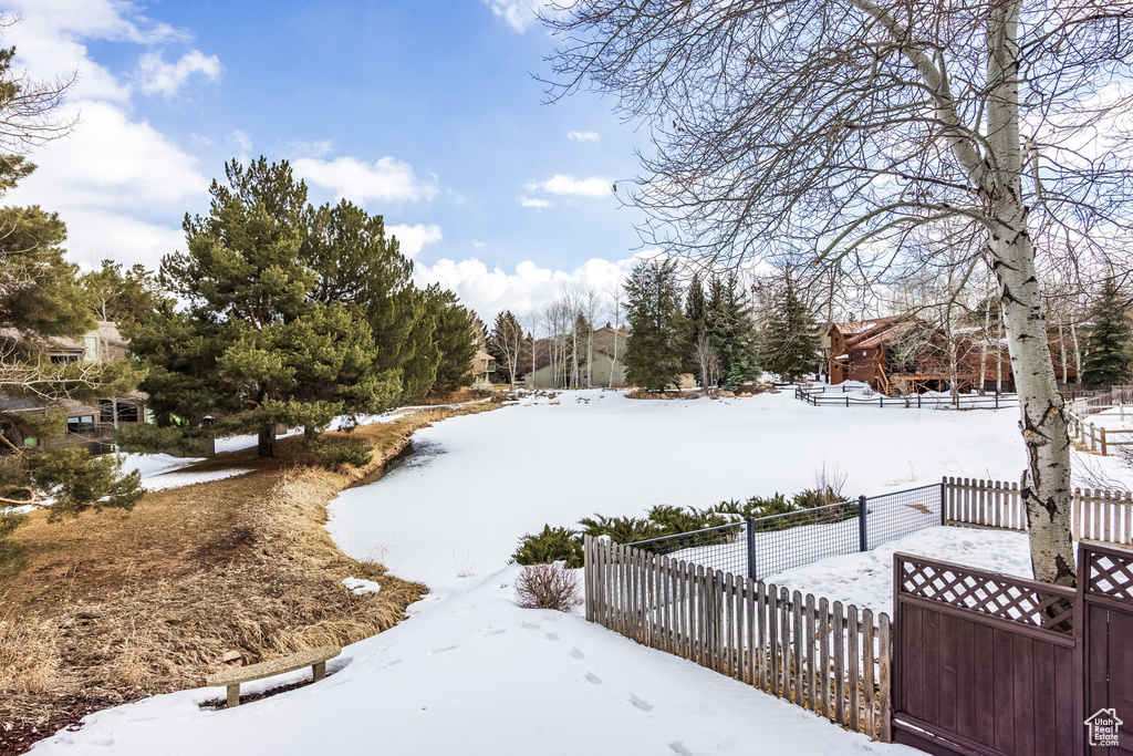 Snowy yard with fence