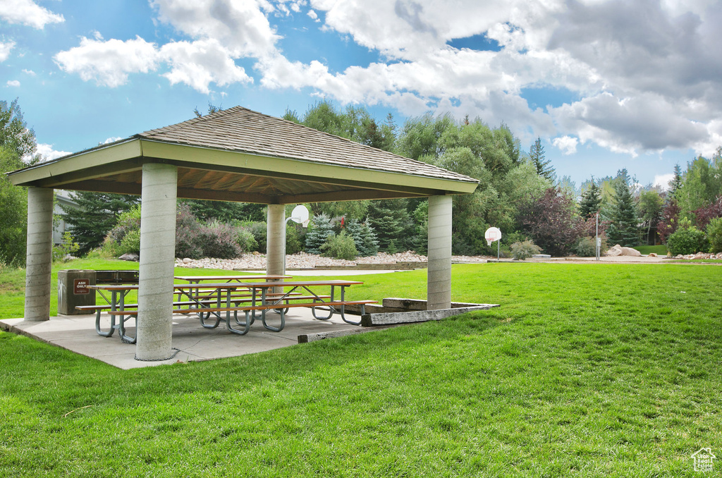 View of community featuring a gazebo and a yard