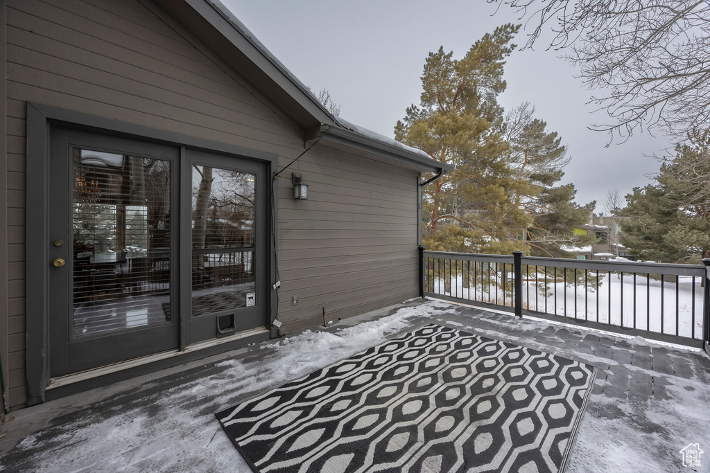 View of snow covered deck