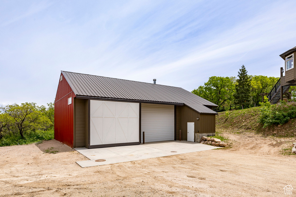 View of detached garage