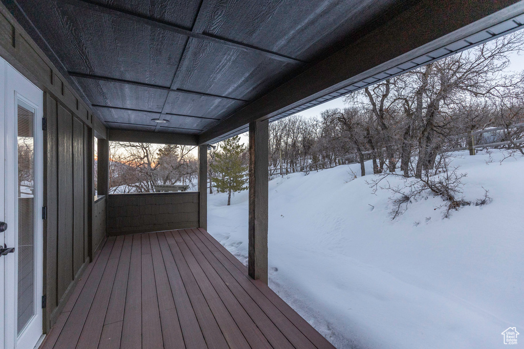 View of snow covered deck