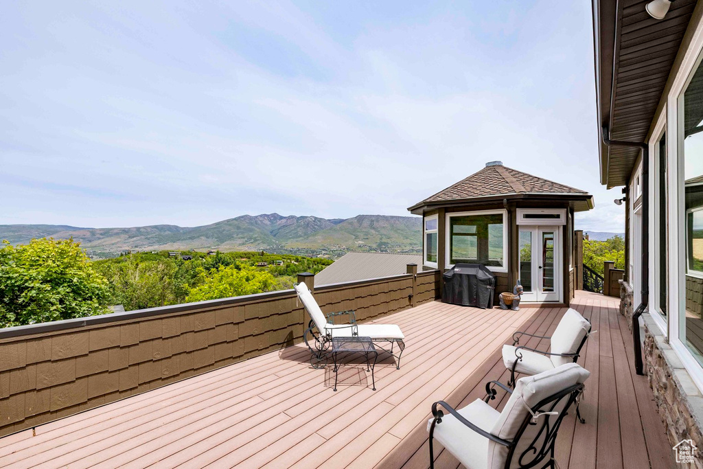 Deck featuring a mountain view