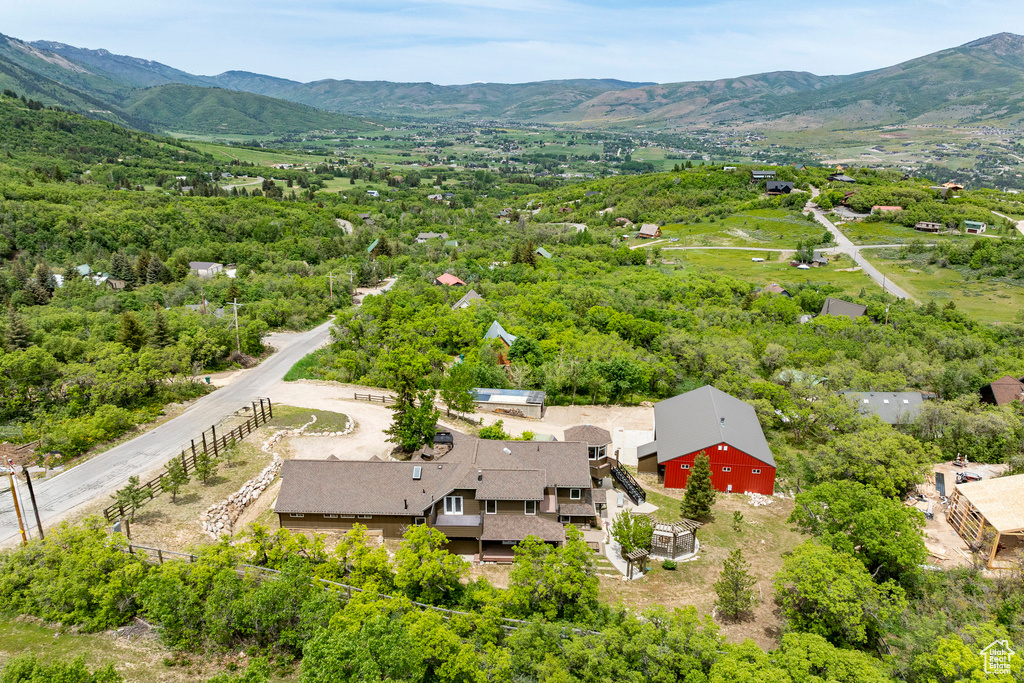 Drone / aerial view of a mountain backdrop