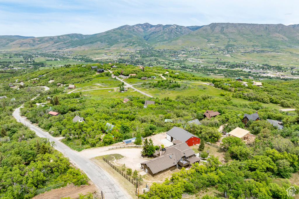 Bird's eye view of a mountainous background
