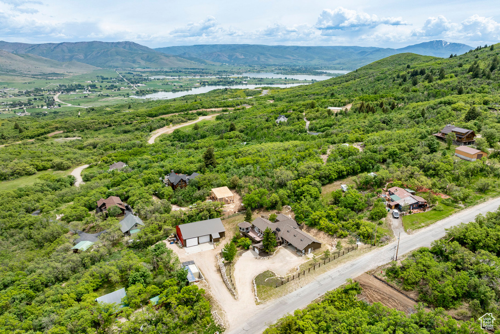 Bird's eye view of a water and mountain view