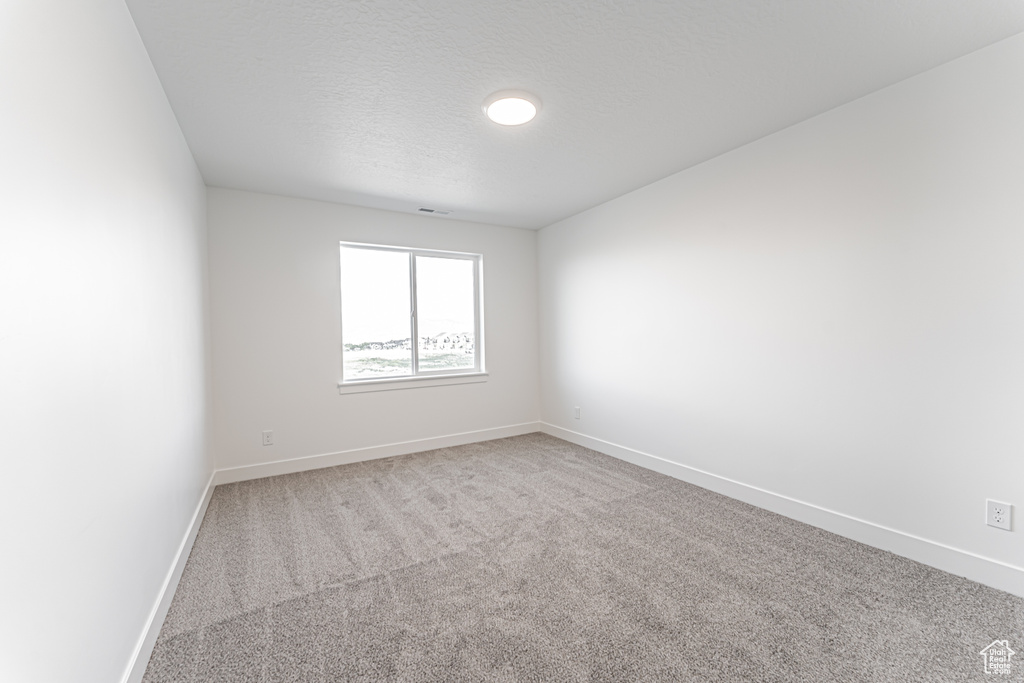 Spare room with carpet flooring, baseboards, and a textured ceiling