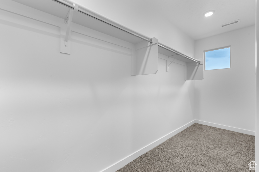 Walk in closet with carpet floors and visible vents