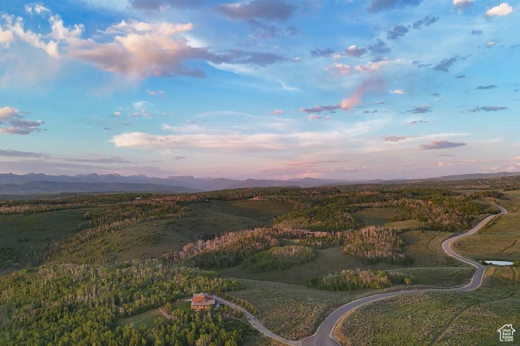 Aerial view at dusk of a mountain view