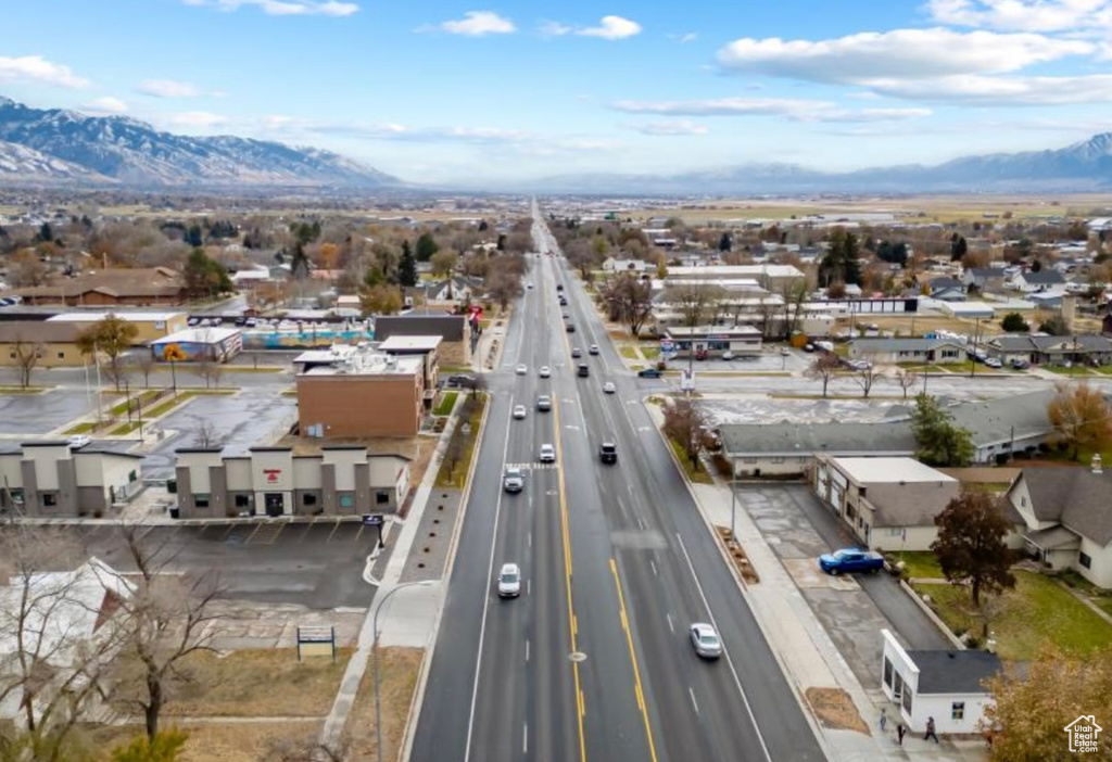 Aerial view featuring a residential view and a mountain view