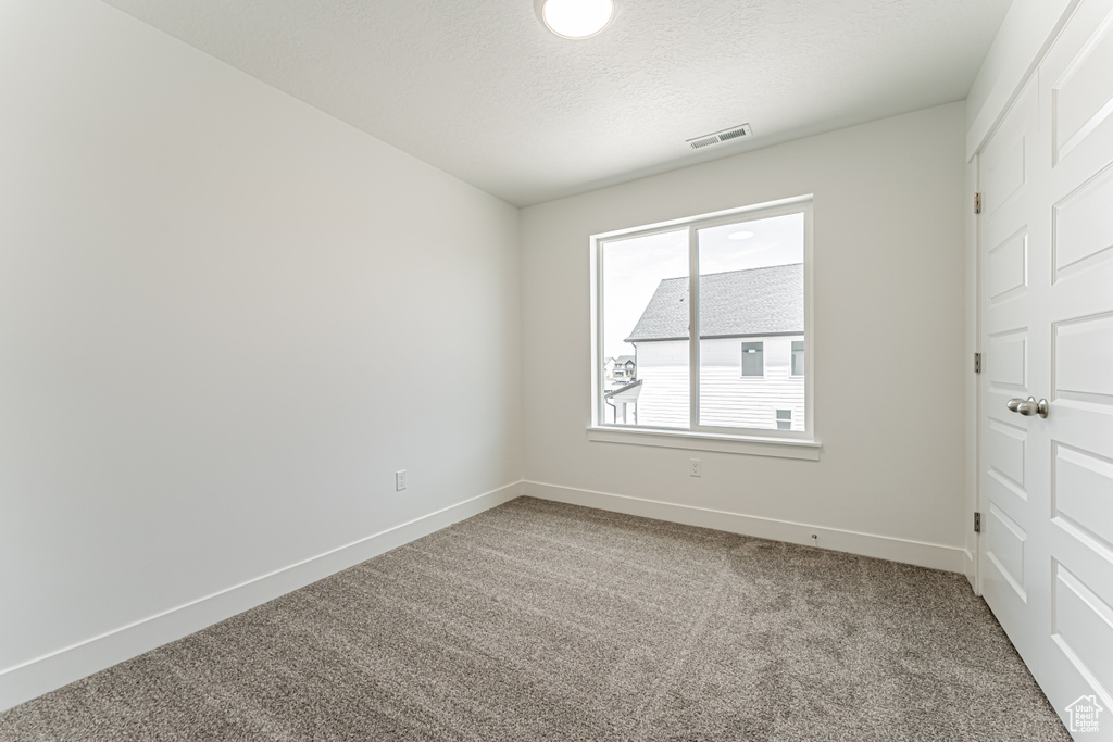 Spare room with carpet and a textured ceiling