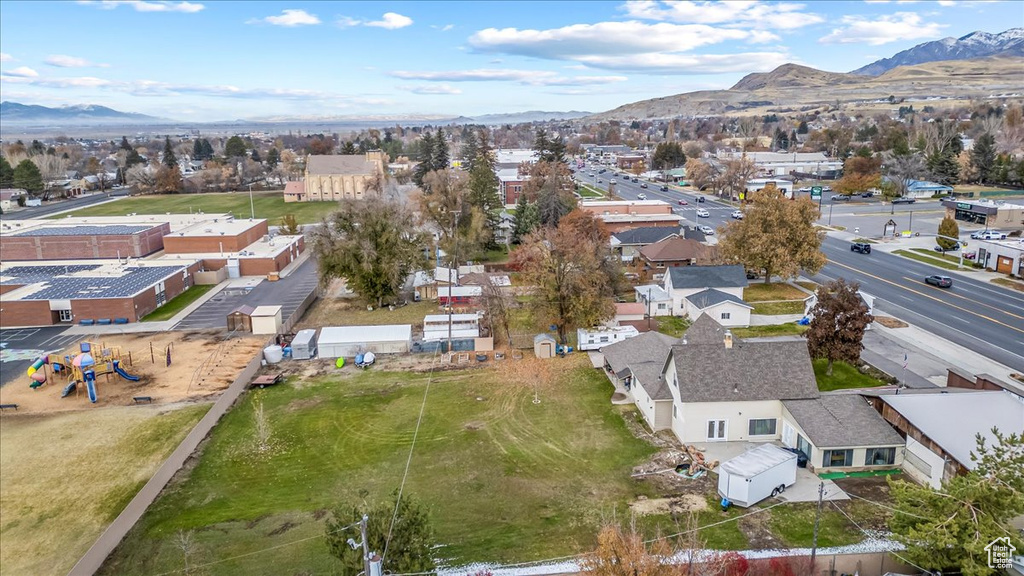 Aerial view with a residential view and a mountain view