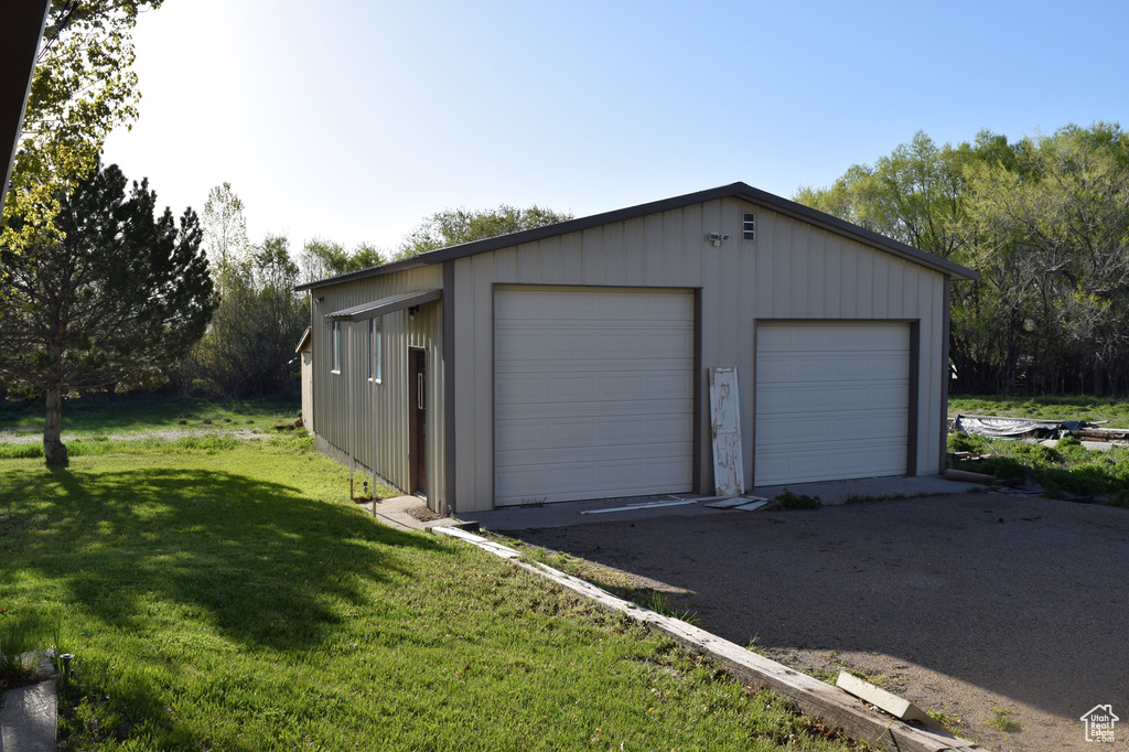 View of detached garage