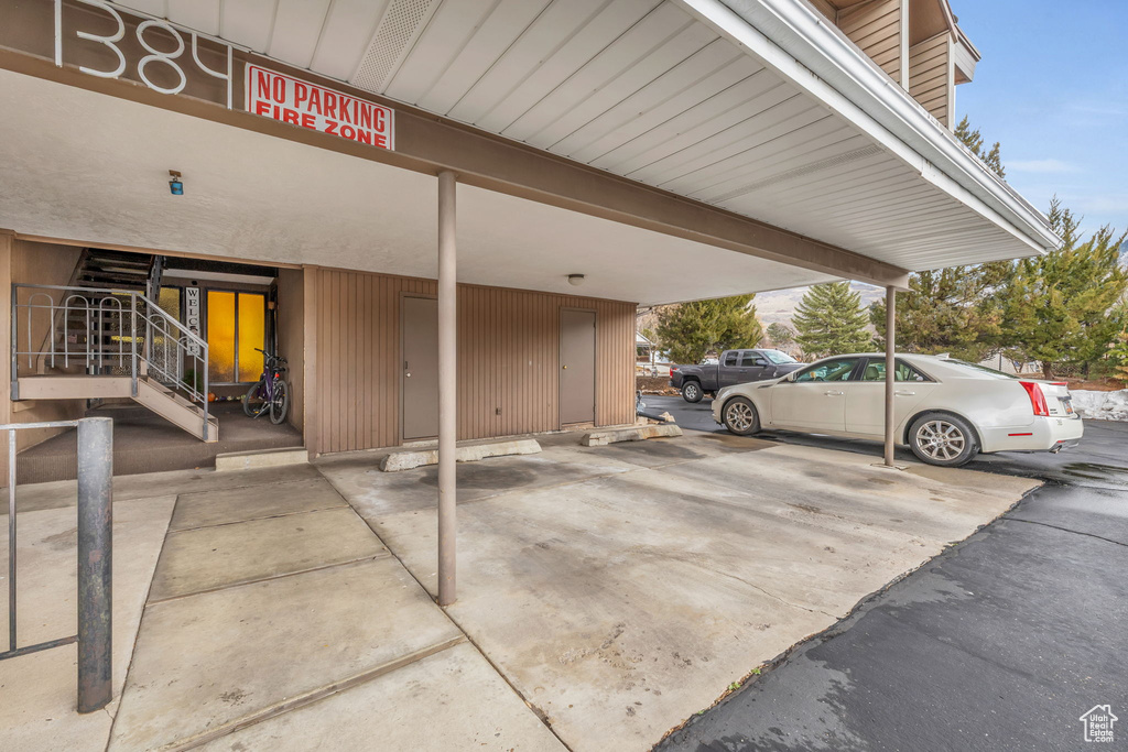 View of covered parking lot