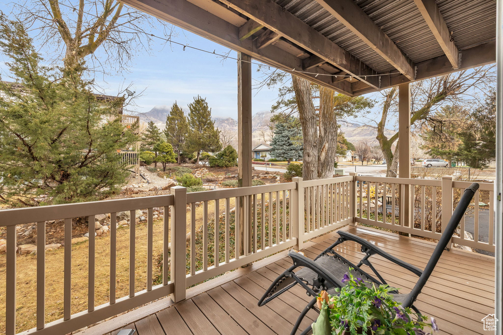 Wooden deck with a mountain view
