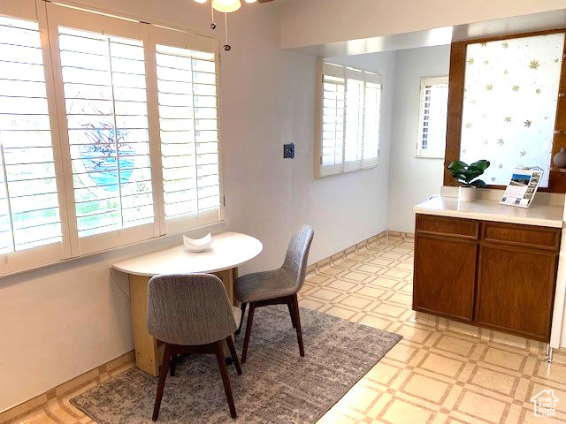 Dining space with light floors