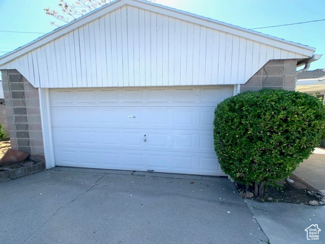View of detached garage