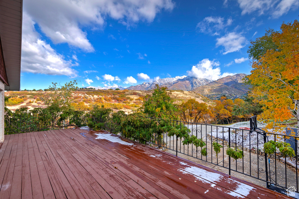 Wooden deck with a mountain view