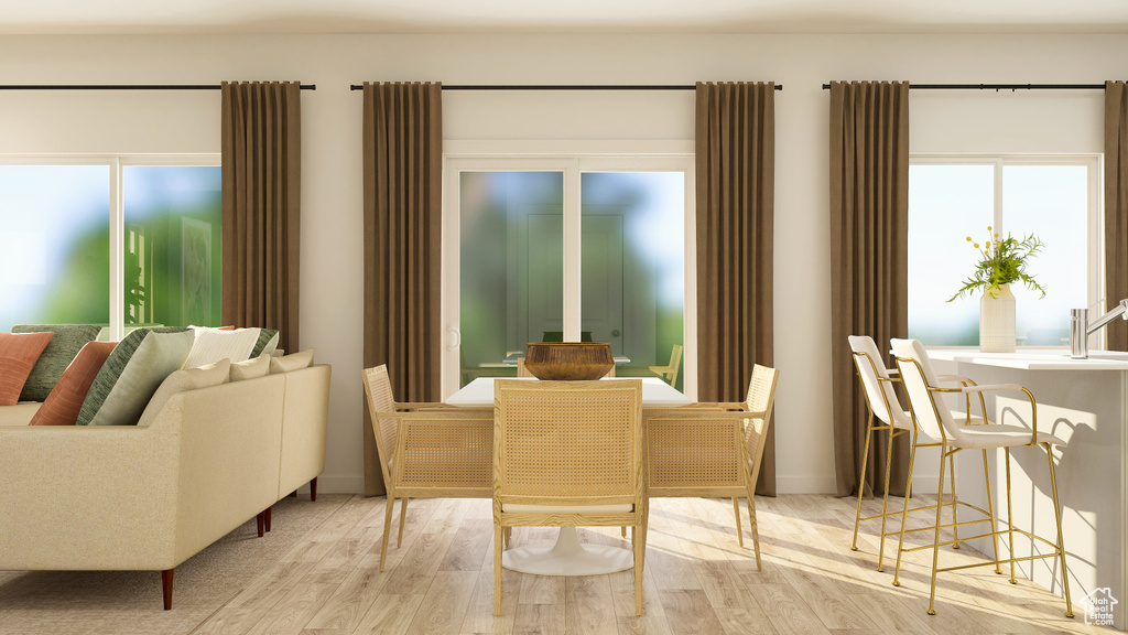 Interior space with light wood-style floors and baseboards