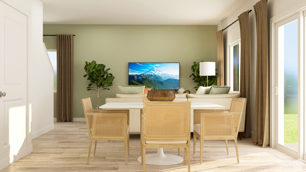 Interior space featuring light wood-type flooring and baseboards
