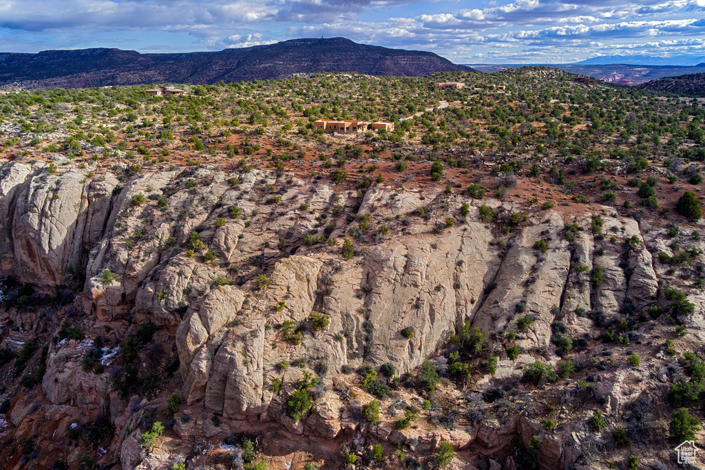 Aerial view featuring a mountain view