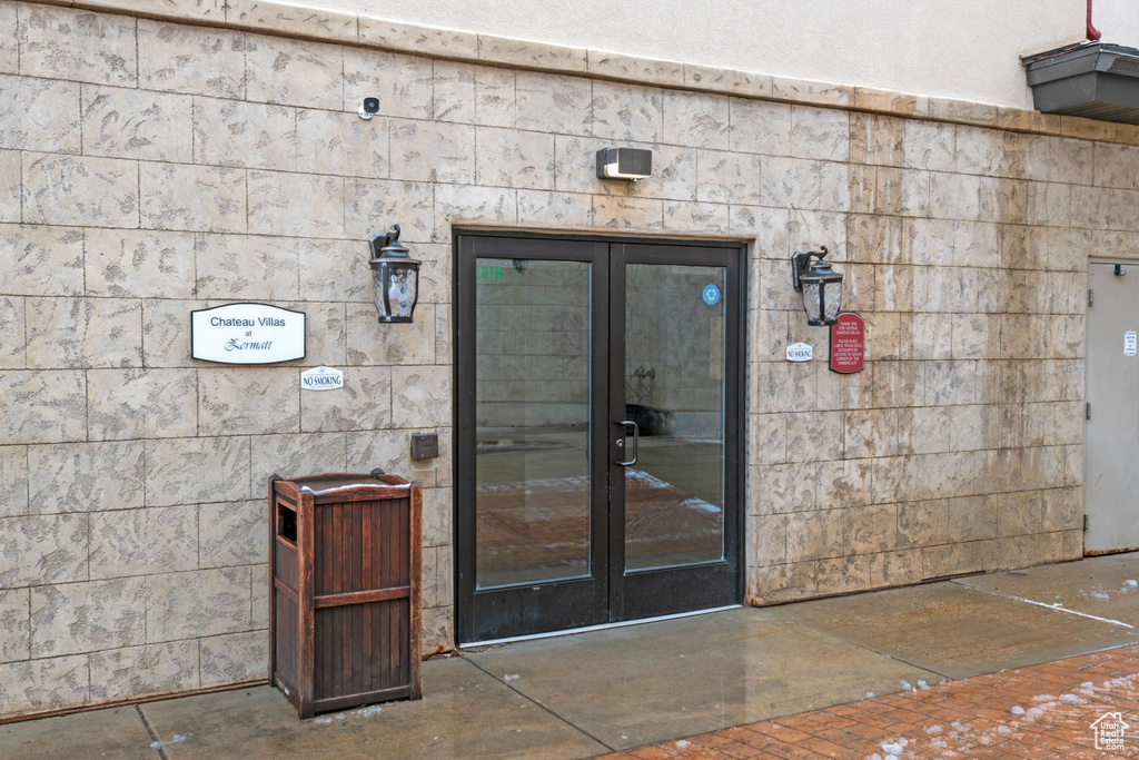 View of exterior entry with french doors