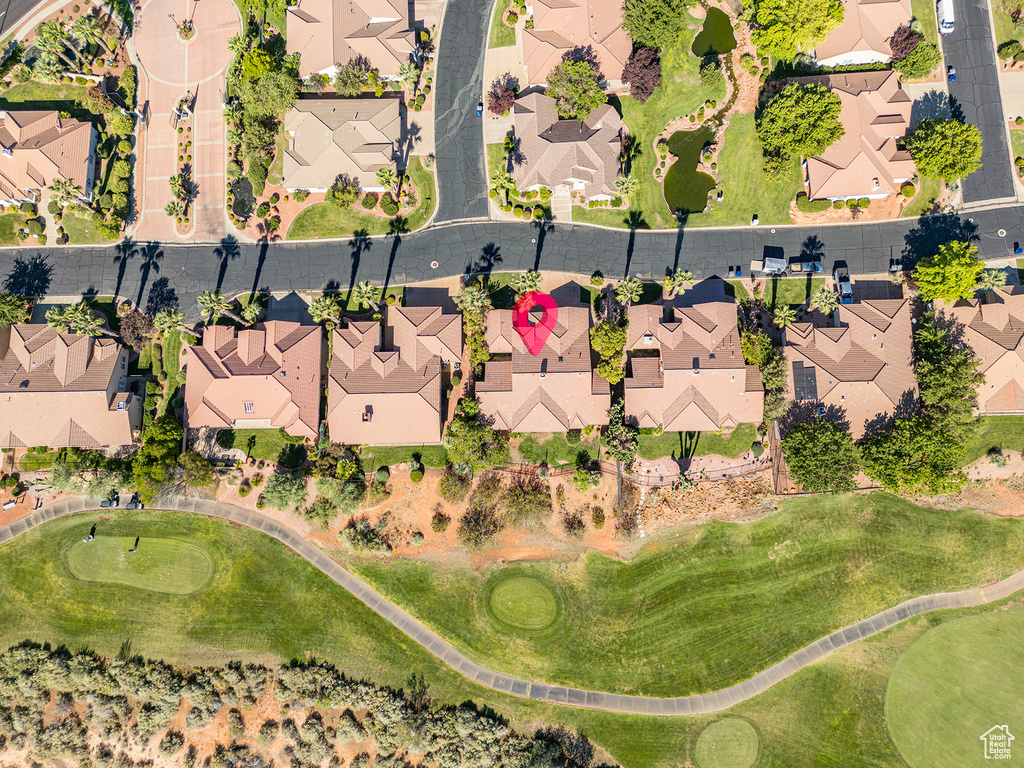 Birds eye view of property with a residential view