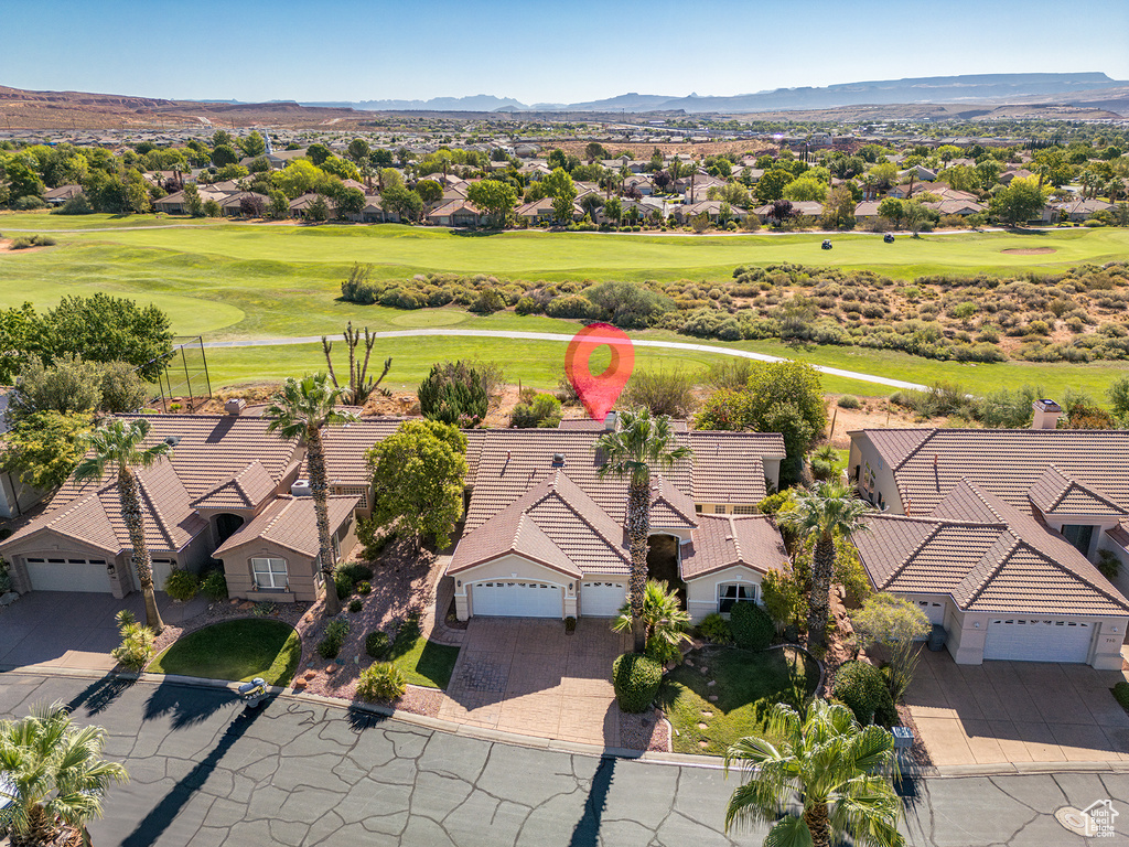 Bird\\\\\\\'s eye view featuring a residential view, a mountain view, and golf course view